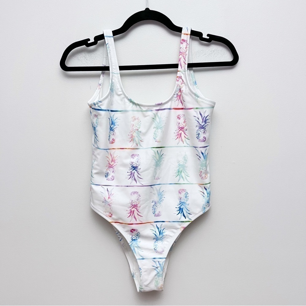 Chubbies White Multi Watercolor Pineapple Print One Piece Swimsuit Small